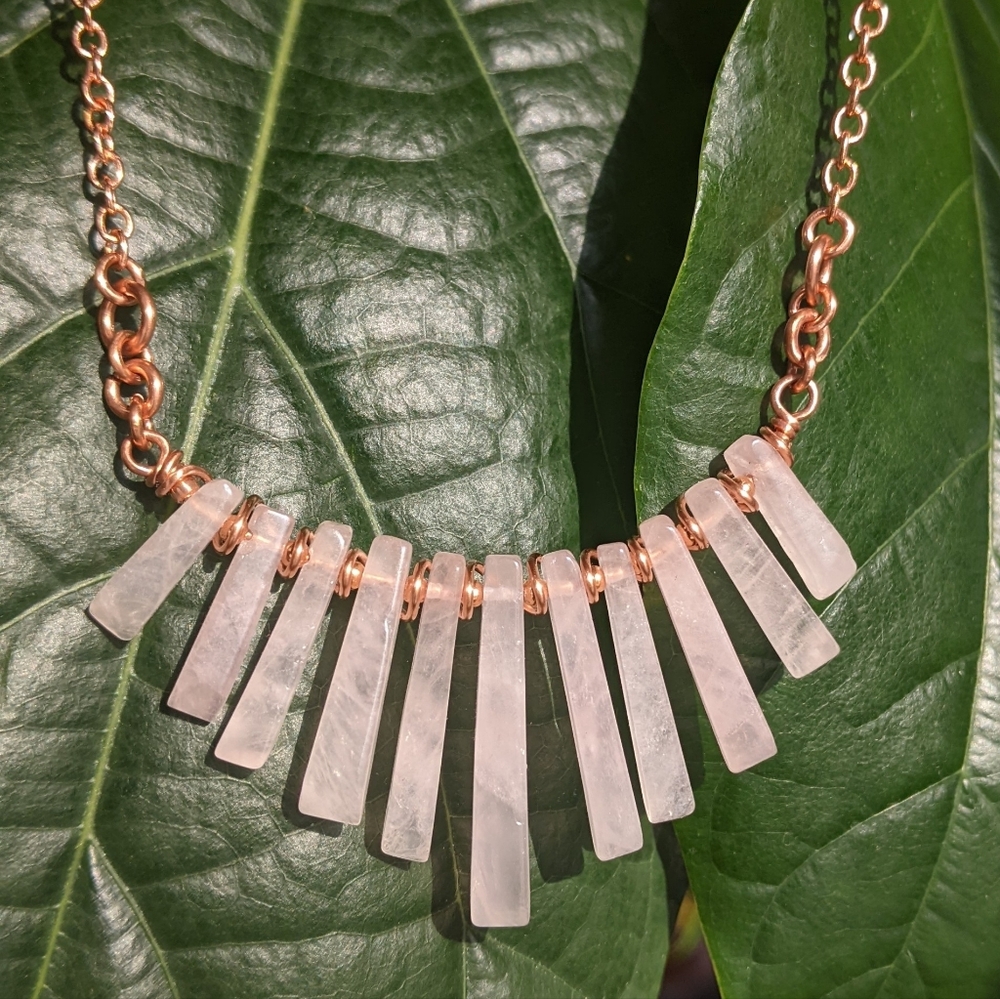 Rose Quartz Necklace-Artisan Crafted- Genuine Copper Jewelry - Picture 5 of 14